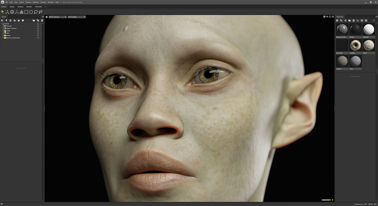 Marmoset Toolbag Render Scene with skin shader and lighting